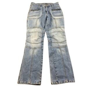 Vintage International Male Jeans Men 32x32 Moto Paneled Flare Zip Blue Denim Y2K